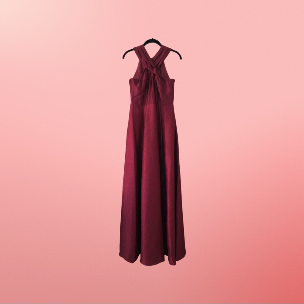 🆕 HALSTON HERITAGE Cross Neck Twill Evening Gown in Cranberry Size 2